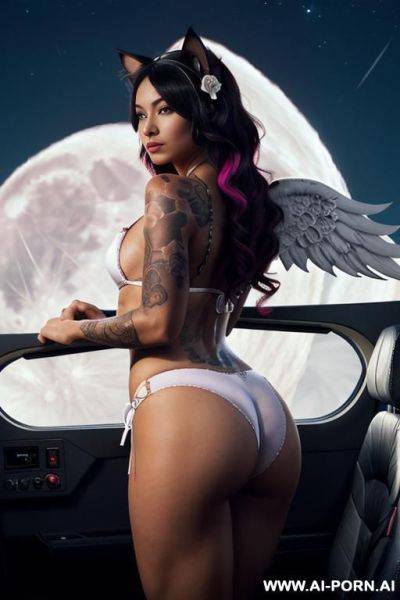 Huge boobs, gigantic boobs, milf, in forest, bimbo, black hair, sexy afro woman, looking at the viewer angrily, afro, gigantic ass, from behind, massive ass - ai-porn.ai on pornintellect.com
