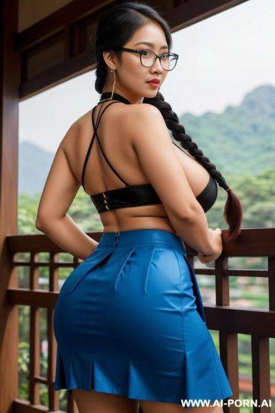1, very big breasts, sexy figure, big butt, thai uniform, blue skirt, glasses, double braided hair, black hair. - ai-porn.ai - Thailand on pornintellect.com