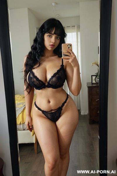 (20 years old) (black eyes) (large breasts) (large hips ( waist) (curly hair) (black hair) (long curly hair) dress - ai-porn.ai on pornintellect.com