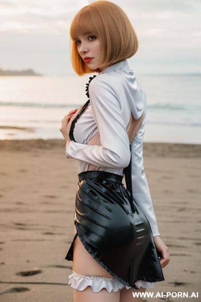 Girl with long blond hair from behind in sweatshirt on the beach - ai-porn.ai on pornintellect.com