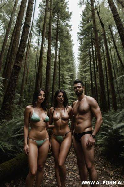 Man and bikini woman in the forest, topless - ai-porn.ai on pornintellect.com