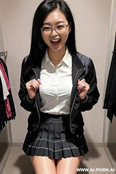 Asian woman with fairer skin and round rimmed glasses - ai-porn.ai on pornintellect.com