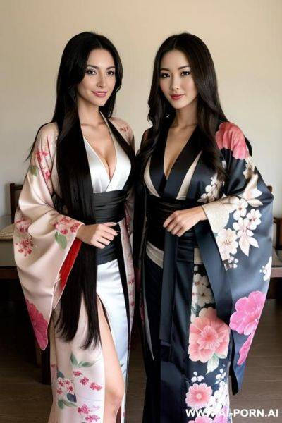 Beautiful brunette woman with kimono on her doing excesase with her friend she have perfect body and long hair - ai-porn.ai on pornintellect.com