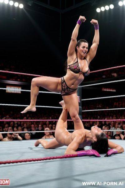 Wwe, wrestling ring, totally naked, barefoot, spread wide, show pussy, fit body, two women - ai-porn.ai on pornintellect.com