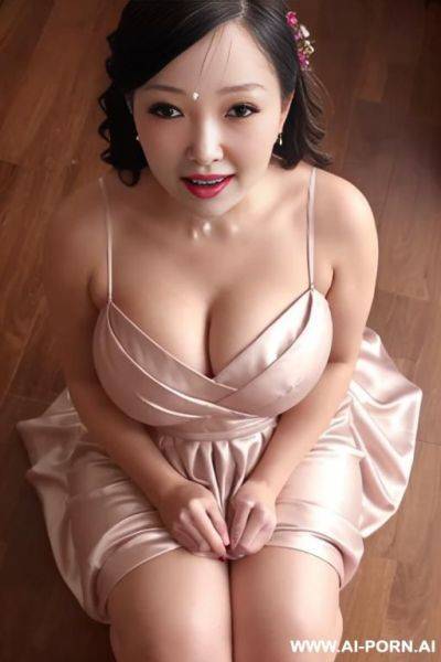 Floral satin bridesmaid dress, covered in cum - ai-porn.ai on pornintellect.com