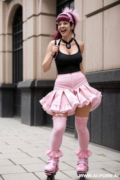 Pink frilly rollerblader, skirt, pink, lewd, laughing - ai-porn.ai on pornintellect.com