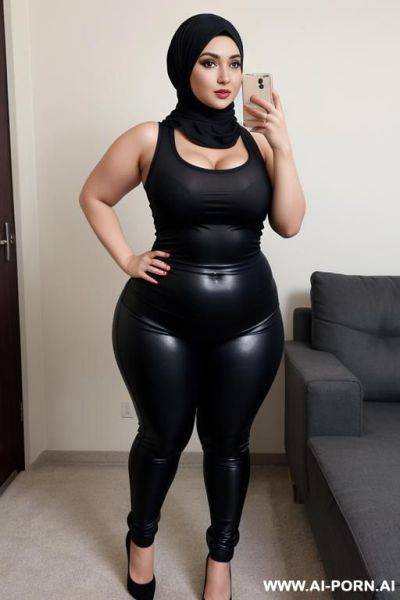 Curvy russian chubby brunette wearing hijab and very tight pants - ai-porn.ai - Russia on pornintellect.com