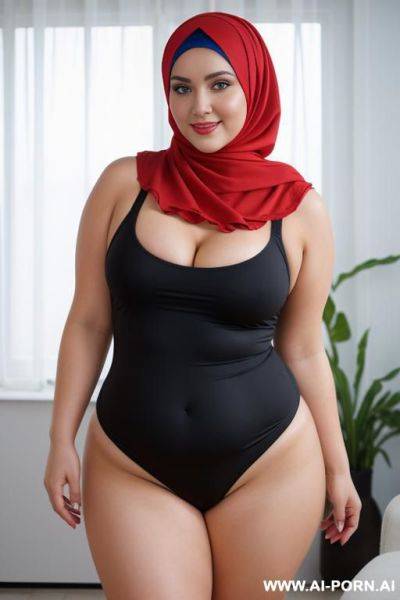 Happy curvy russian chubby brunette wearing hijab - ai-porn.ai - Russia on pornintellect.com