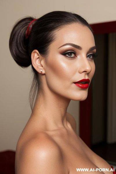 Ponytail, dark blonde, red lipstick, milf, makeup, hearth mouth - ai-porn.ai on pornintellect.com