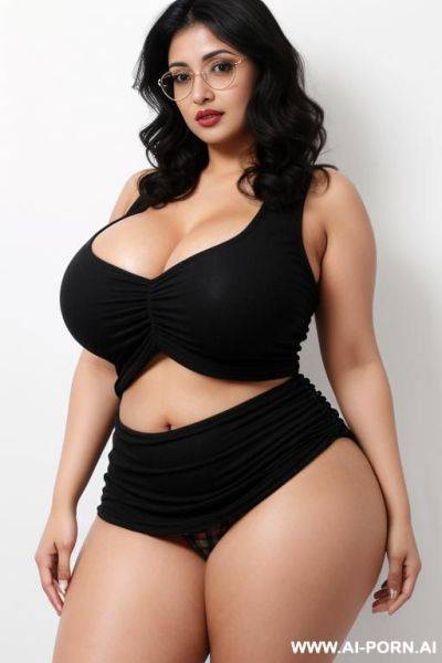 Punjabi women bright eyes, full lips, wide hips, thick thighs, long legs, big nipples, plaid micro skirt, front view, (white background) - ai-porn.ai on pornintellect.com
