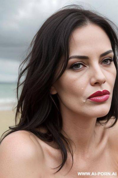 (((beautiful sexy attractive))) naked milf, ((kiss face)), beach, overcast cloudy day with diffuse soft light, (eye contact), [lipstick] - ai-porn.ai on pornintellect.com
