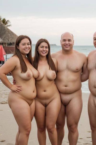 Two people, (((he is much taller than her))), one woman and one man, one man and one woman, man looking at woman, bald man, muscular man, very tall man, full frontal, stand up, wind in - ai-porn.ai on pornintellect.com