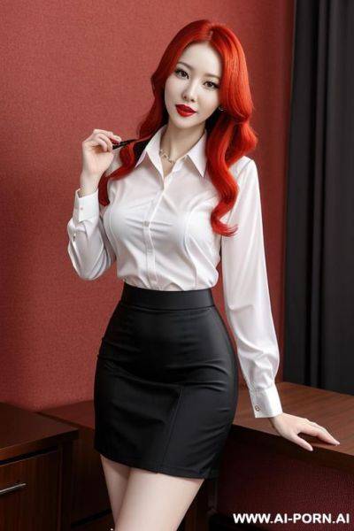 Red hair, blouse, skirt, secretary, streaptease - ai-porn.ai on pornintellect.com