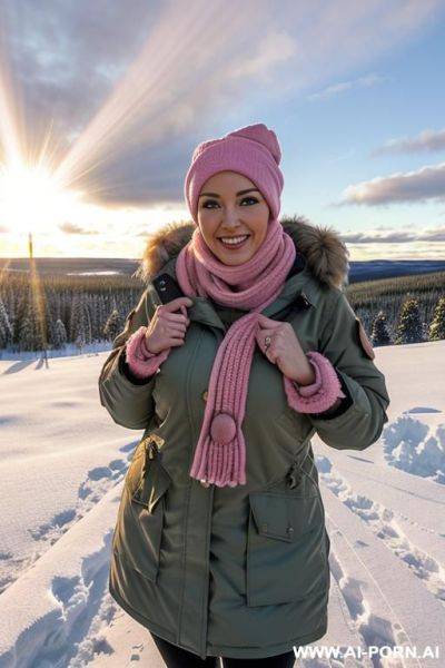 Smiling curvy russian thick wife fully naked wearing hijab and transparent dress standing - ai-porn.ai - Russia on pornintellect.com