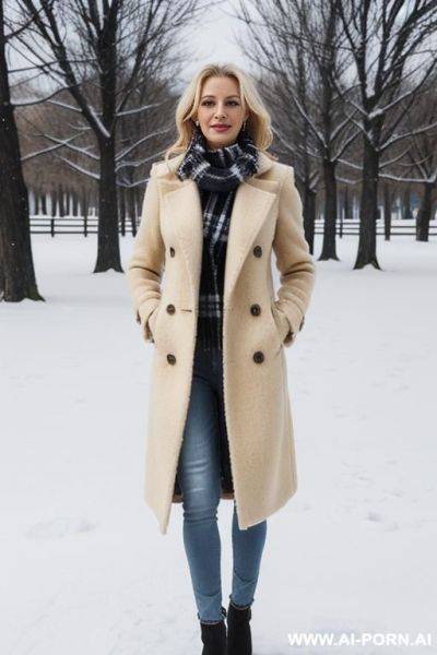 Sexy woman, outdoor, winter, snow, open coat, topless, tits - ai-porn.ai on pornintellect.com