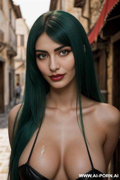 Girl, green hair, covered in cum, eating an apple - ai-porn.ai on pornintellect.com