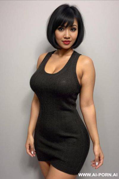 Tank top sweater dress with cutout, side swept bangs hairstyle, short hair - ai-porn.ai on pornintellect.com