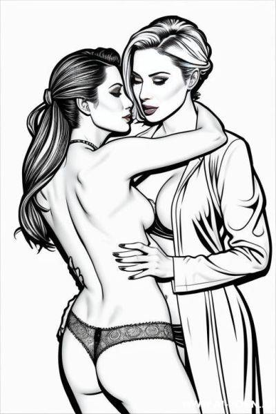 Outline, black and white, colouring pages, explicit lesbian - ai-porn.ai on pornintellect.com