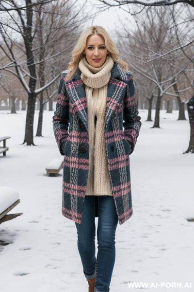 Sexy woman, outdoor, winter, snow, open coat, topless - ai-porn.ai on pornintellect.com