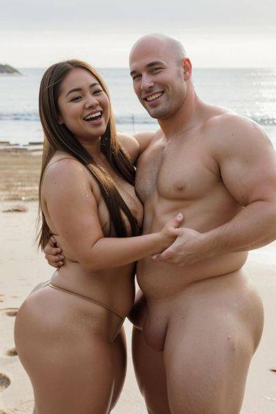A fat chubby shorty filipina milf is hugging with an extremely tall handsome fit american man. the man is much taller than the woman. she is singing screaming and looking at the viewer. the - ai-porn.ai - Usa on pornintellect.com
