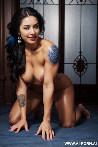 Very beautiful latina milf, beautiful curvy figure ((curvy body shapes)), guitar shaped figure, perfect beautiful face, real sex bomb, long ponytail hairstyle ((long ponytail hairstyle)), ((sexy - ai-porn.ai on pornintellect.com