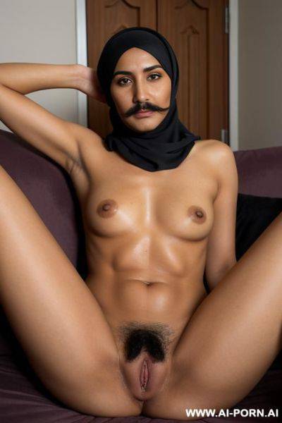 Hairy arab lesbian milf with a mustache and wearing hijab touching hairy arab woman with mustache and very hairy pussy and hairy legs wearing a hijab in - ai-porn.ai on pornintellect.com