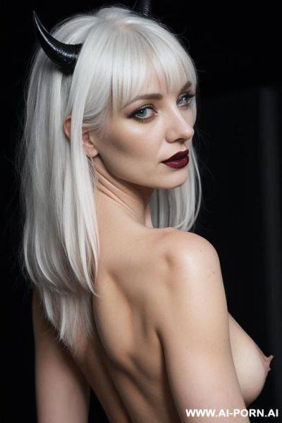 ( goth), (slutty expression), (goth princess), (white hair), (long hair), (devil horns), (totally naked), (showing pussy), (firm tits), ((open pussy)) - ai-porn.ai on pornintellect.com