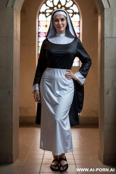 Nun, hand on pants, rubbing hand on pants, smiling, huge breasts, taker point of view, hot - ai-porn.ai on pornintellect.com