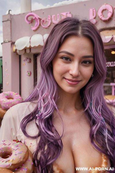 Close!, immersive expression, lovingly craving russian, flowing wavy purple hair, closeup in luxurious clothes, she is seductively tanned, pleasure, real-life sei-ra sodes-hiro! - ai-porn.ai - Russia on pornintellect.com