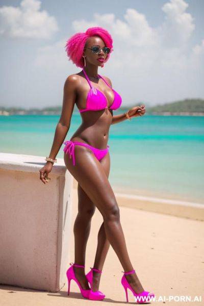High heels pink hair african woman 1 - ai-porn.ai on pornintellect.com