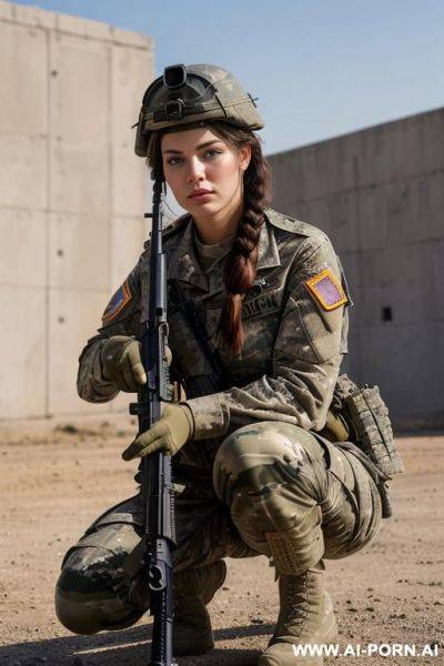 Khaki shirt camo army pants army helmet - ai-porn.ai on pornintellect.com