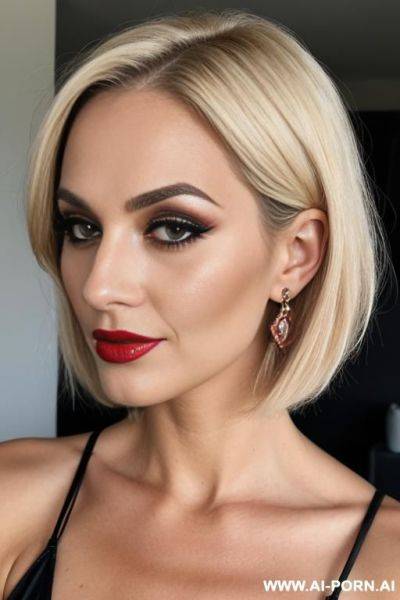 French bob, blonde, red lipstick, makeup, normal, milf - ai-porn.ai - France on pornintellect.com