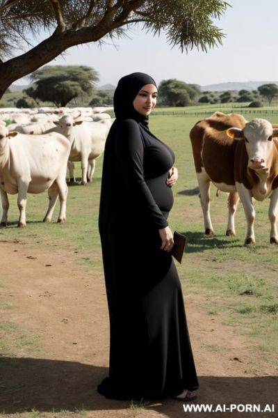 Curvy russian thick milf fully naked wearing hijab standing cows farm in africa - ai-porn.ai - Russia on pornintellect.com