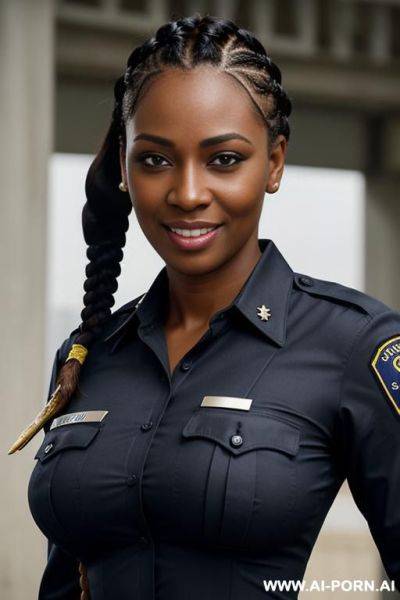 Police uniform, , button-up shirt, uniform pants, dark skin - ai-porn.ai on pornintellect.com