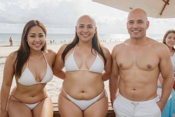 Selfie, selfshot, beach festival, summer party. a fat chubby shorty filipina milf is posing with a tall handsome fit american man. she has blonde highlights in her hair. the woman is sitting. - ai-porn.ai - Usa on pornintellect.com