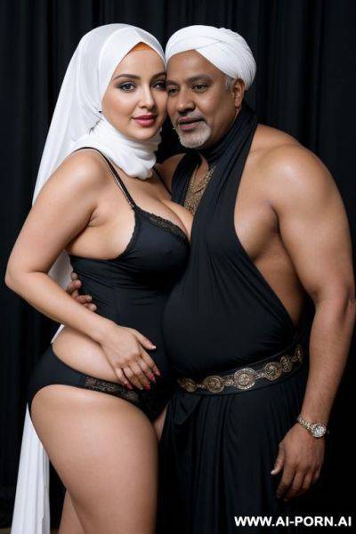 Curvy russian thick milf with huge boobs wearing hijab hugged from old indian magician black man - ai-porn.ai - Russia - India on pornintellect.com