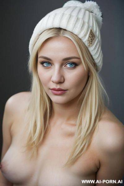 Blonde hair, blue eyes, beanie, nude - ai-porn.ai on pornintellect.com