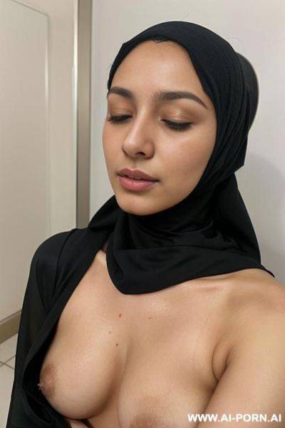 Hijab wearing, modest, prude, ashamed, closed eyes, - ai-porn.ai on pornintellect.com