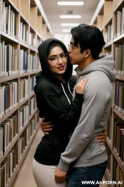 (nerdy pakistani woman) (unzipped hoodie (expose breasts)) (hugging (asian male)) - ai-porn.ai - Pakistan on pornintellect.com
