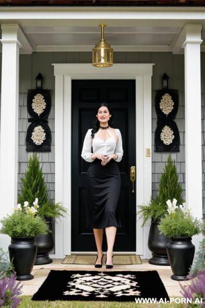 Goth housewife in only a dress shirt and gold choker, - ai-porn.ai on pornintellect.com
