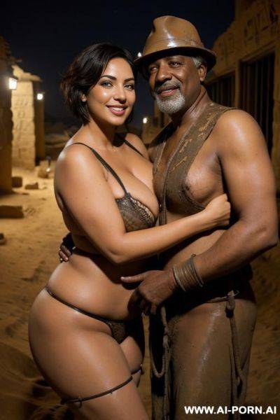 Smiling curvy egyptian busty wife with messy short haircut fully naked hugged from old homeless black man at night - ai-porn.ai - Egypt on pornintellect.com