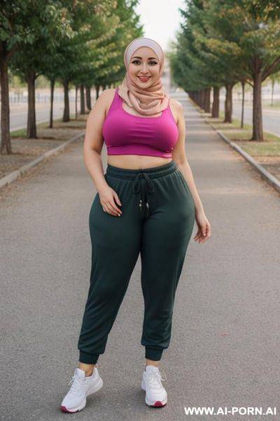 Smiling curvy russian thick wearing hijab standing in jim - ai-porn.ai - Russia on pornintellect.com