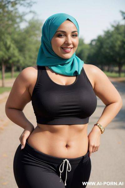 Smiling curvy russian thick wearing hijab standing, side view - ai-porn.ai - Russia on pornintellect.com