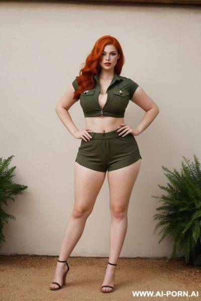 Scout woman, ginger curvy hair, skimppy outfit, full body - ai-porn.ai on pornintellect.com