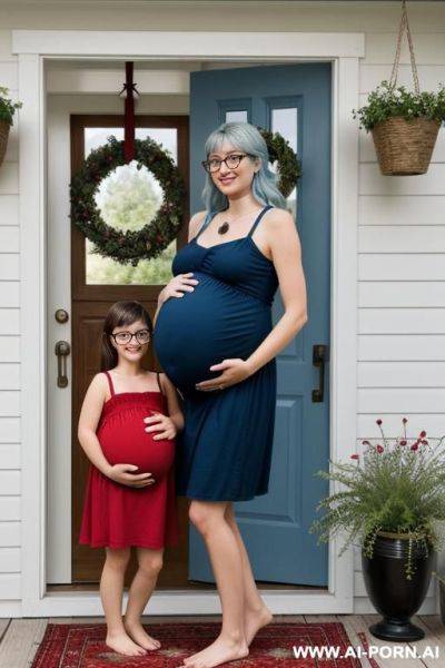 Perfect body in a short red dress, long messy hair, bangs gold choker, nerd glasses - ai-porn.ai on pornintellect.com
