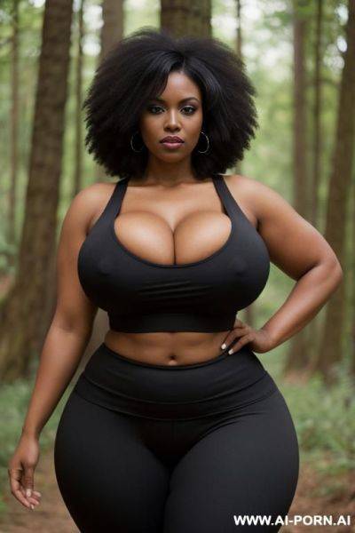 Huge boobs, gigantic boobs, afro, milf, in forest, bimbo, black hair, sexy afro woman, looking at the viewer angrily, sex afro brazilian woman - ai-porn.ai - Brazil on pornintellect.com