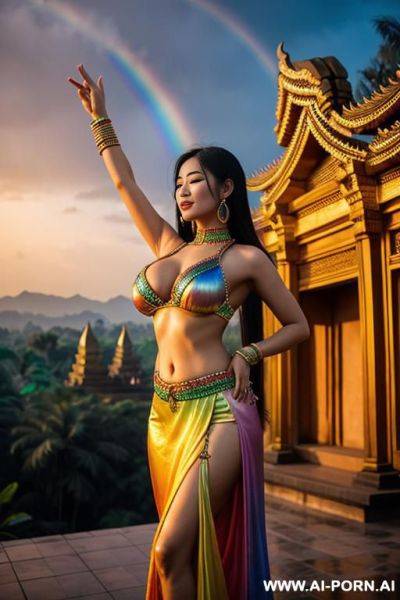 Flowering rainbow​ woman realistic​ ancient​ laos​ goddess​ shine and dancing​ in sky show​ boobs​ - ai-porn.ai on pornintellect.com