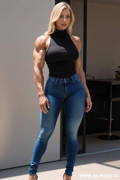 Muscular woman wear tight jeans, full body - ai-porn.ai on pornintellect.com