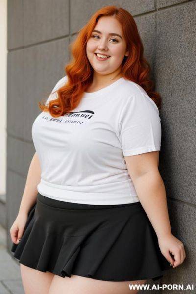 Fat, chubby thighs, bbw, thick, yoga t-shirt and ruffle microskirt - ai-porn.ai on pornintellect.com