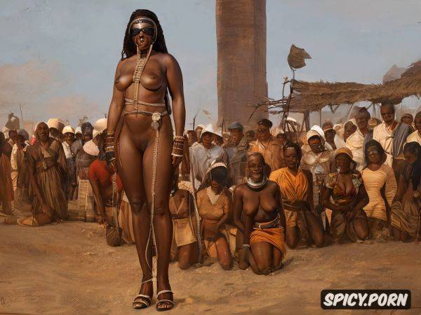 Naked, enslaved, kneeling, african woman, auction, collared and leashed - spicy.porn on pornintellect.com